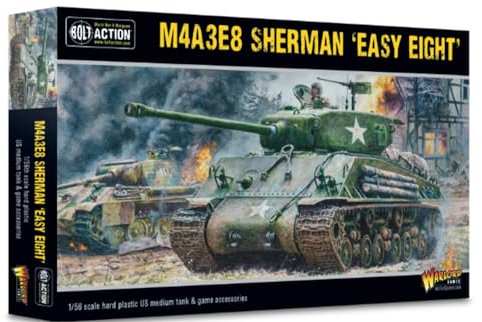 Warlord Games M4A3E8 Sherman Easy Eight - Tanque de modelo de escala de plástico de 1:56/28 mm para acción de pernos, miniaturas altamente detalladas de la Segunda Guerra Mundial para juegos de guerra