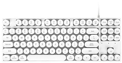 Jectse 87 Keys Typewriter Style Mechanical Gaming Keyboard, Colorful Backlit Retro Punk Round Keycaps Keyboard, Anti Ghosting Hot Swap USB Wired Keyboards for Gamers Typists (White)