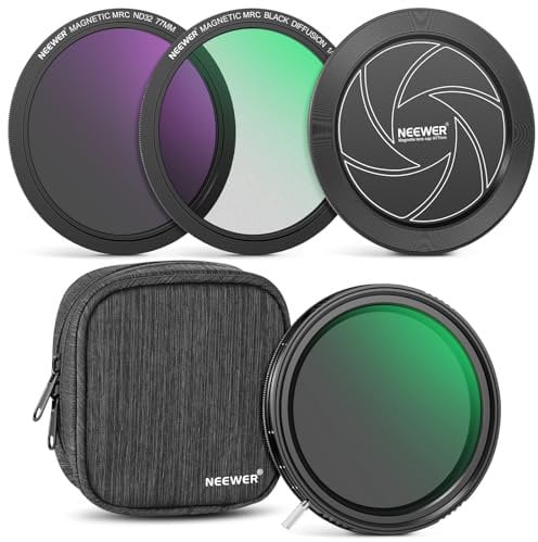 NEEWER 77mm Versatile Magnetic ND Filter Kit (1-9 Stops), 2 in 1 Variable ND2-ND32&CPL(Circular Polarizing)+ND32+Black Diffusion 1/4 Filter Set with Lens Cap, Water Repellent Bag