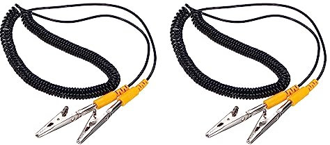 QUARKZMAN ESD Erdung Kabel Kordel mit Krokodilklemme 3.0m/118 Gelb Antistatische Masse Draht Elastisch Kabel für Entfernen Stromleiter Elektrostatik 2 Pack
