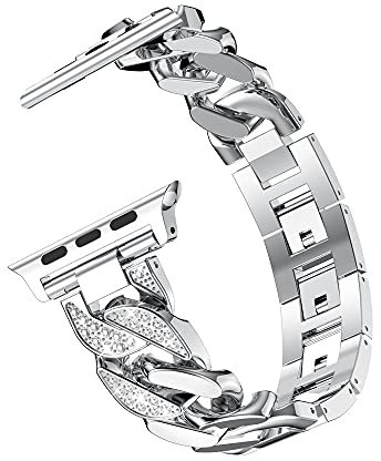 Bracelets Acier Glitter Compatible avec Apple Watch 8 45mm, Femme Brillant Strass Sangle de Montre Bande de Rechange Compatible avec Apple iWatch 42mm 44mm 45mm 49mm Series Ultra 9 8 7 6 5 4 3 2 1