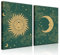Fantastische himmlische Sonne und Mond Wandkunstbilder, Astrologie-Poster, Drucke, goldene und grüne Leinwandbilder, Tarotkarten, böhmische Wanddekoration, mittelalterliche europäische