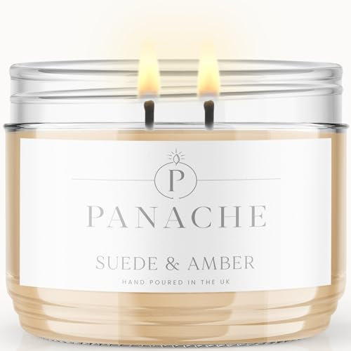 Panache Double Wicked Scented Candles | Suede & Amber | 350 gram Jar Candle | Natural Soy Wax | 48 Hours Burn | Great Gift Set for Women