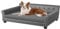 BingoPaw Large Dog Sofa Couch: Luxury Microfiber Leather Cloth Pet Sofa Lounge Bed for Large Dogs - Wooden Frame Raised Puppy Sofa Chair with Comfortable Cushion Mat Grey L(96X70cm)