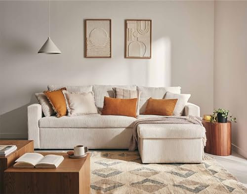 Cyrus - ecksofa beidseitig montierbar 4-Sitzer - schlaffunktion und Bettkasten - aus Cordstoff Beige