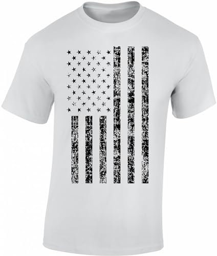 USA Flagge Shirt Herren - Black Stars and Stripes - US Army T-Shirt Männer - Amerika Tshirt (Weiß L)