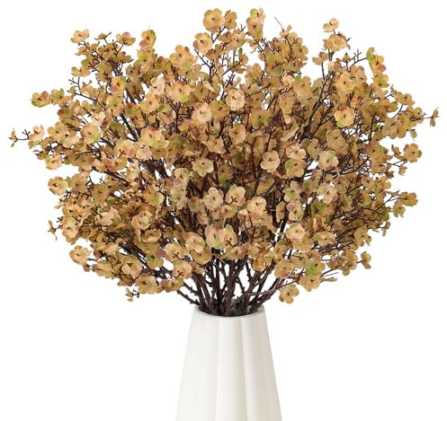 UXORSN 10 Stück Künstliche Herbstblumen Künstlich Gypsophila Sträuße Babys Breath Seidenblumen Herbstdeko Kunstblumen wie Echt Blumensträuße für Vase Hochzeit Party Tisch Herbst Dekoration (Braun)