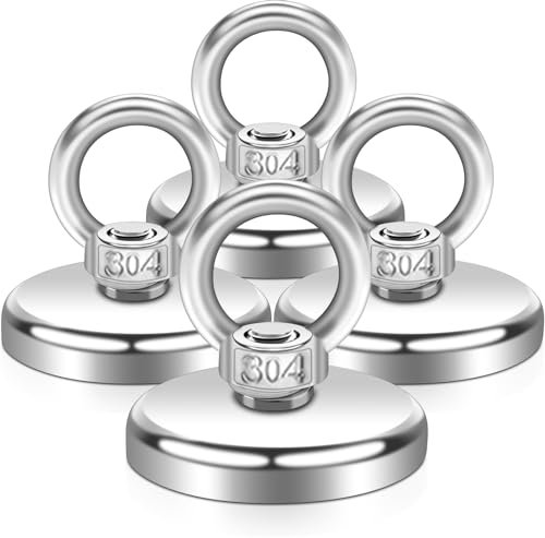 Neodym Extra Starke Magnetfischen 70kg,42MM Super Starker Angelmagnet mit Loch, 4 Stück Magnet für Haus, Werkstatt, Teichbergung, Wasser