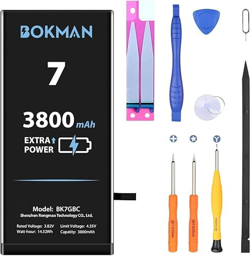 bokman for iPhone 7 Battery Replacement, 3800mAh High Capacity Li-ion Polymer Battery with All Tool Kits and Adhesive Strips