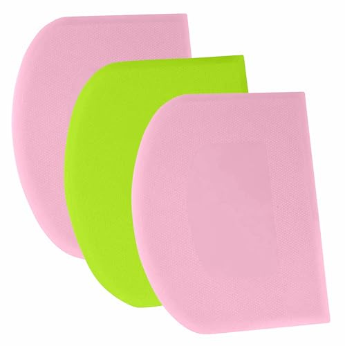 SURDOCA Dough Scraper Bench Scraper - 3P 5.9x4.3 Plastic Flexible Bowl Scraper, Sharp Edge & Angles Cake Scraper. Non-Slip Bakeware Decorating Tools Sculpting & Modeling Tools - Pink+Green+Pink