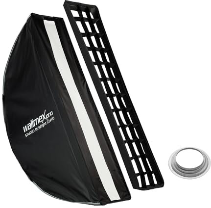 Walimex pro Studio Striplight Softbox 22x90cm + Softboxadapter für Hensel Expert, um 360° drehbar, einfacher Aufbau Dank Schirmfunktion, inkl. Grid, Maske, Bowens Adapter und Transporttasche
