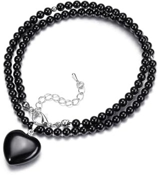 CrystalTears Obsidian Herz Kette verstellbare 4.5mm Beads Perlenkette mit Liebe Herzanhänger Reiki Healing Talisman spirituelle Geschenke