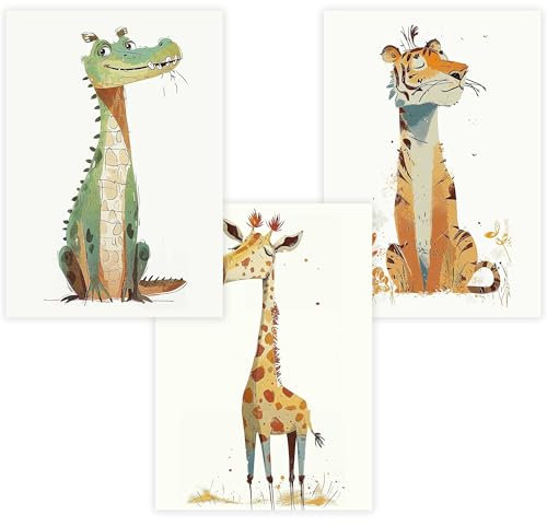 WANDKIND Kinderzimmer Poster Set P811 / Lustige Tiere Babyzimmer Wandbild, Kinderposter (Eiche Natur, 50 x 70 cm)