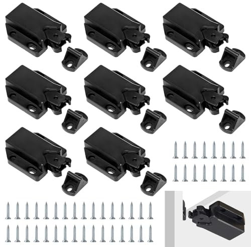 Keboyoe 8 Piezas Cierre Push Armario Cierre Push to Open Pestillo con Tornillo Pestillos de Liberación Táctil Cierre Pulsador Puerta para Puerta De Armario Cajón,Negro