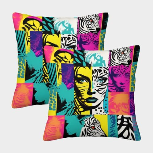 Pop Art 2er Set Kissenbezüge Couchkissen Kissen Bezug für Couch Bett Sofa Stuhl Schlafzimmer Wohnzimmer 50x50cm
