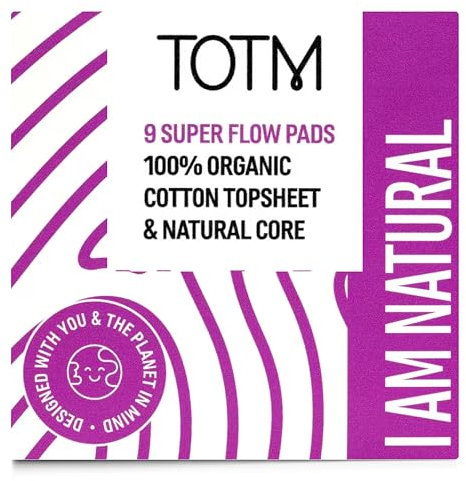 TOTM Natural Pads with Organic Cotton & Renewable Woodpulp | Super - Pack of 9 | Breathable Period Care with Secure Wings & Compostable Wrappers | Eco-Conscious & Gentle Sanitary Towels