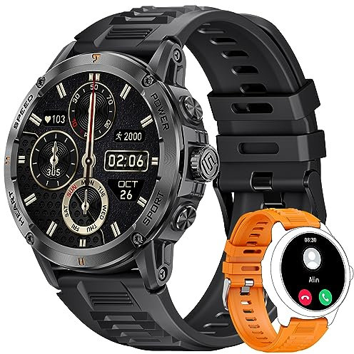 FOXBOX Smart Watch for Men Answer/Make Call, 1.52 Military Smartwatch for Android iOS, IP68 Waterproof Compass Fitness Tracker Heart Rate Sleep Monitor Calorie Pedometer Blood Pressure Watch 400mAh