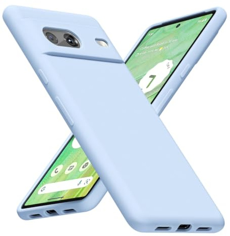 LoeoeL for Google Pixel 7 Phone Case Silicone, Minimalist Ultra Thin Slim Soft Rubber Gel Solid Color Matte TPU Cute Case for Women Men, Girly Plain Aesthetic Design & Camera Cover, Light Blue