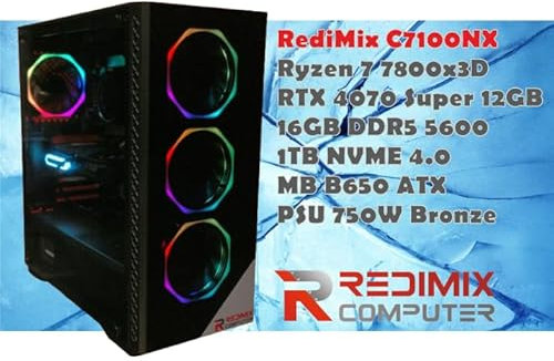 RediMix C7100NX - Gaming ATX- Ryzen 7 7800X3D- B650- RTX 4070 SUPER 12GB- 16GB DDR5 5600MHZ- 1TB SSD NVME 4.0-750W Bronze