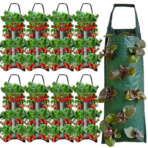 Hängende Erdbeer -Pflanzer 9pcs Hängende Erdbeer -Pflanzer 8 Löcher auf den Kopf nach unten Tomaten Pflanzer Taschen Robustes Hängenanlagen wachsen Beutel mit Griff PE -Stoff Pflanzter für