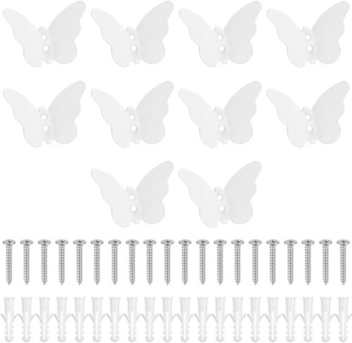10 Pcs Patere Murale, Porte Manteau Mural, Crochet Porte Manteau, Patères Crochets Papillon Créatifs pour Manteaux Serviettes, Décoration de Salle de Bain Chambre(Blanc)