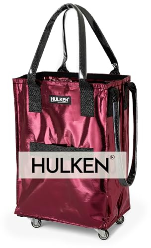 HULKEN - (Klein, Rote) Wiederverwendbare Einkaufstasche auf Rädern. Der Einkaufswagen trägt bis zu 15 kg, hat robuste Griffe, einen Reißverschluss und ist flach, leicht und zusammenklappbar.