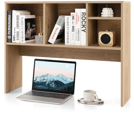 COSTWAY Schreibtischregal, Tischregal mit 4 Fächern, Schreibtisch Aufsatzregal, Bücherregal für Arbeitsplatte, Mehrzweck-Tischorganizer für Schreibtisch, 94 x 25 x 73 cm (Natur)