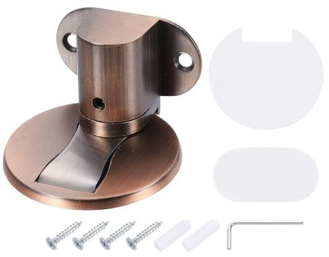 sourcing map Magnetic Door Stopper, Silent Magnetic Floor Door Stop, Adjustable Floor Door Catch with Adhesive Tape and Screws Shock Absorbing for Bedroom Office Bathroom, Red Bronze