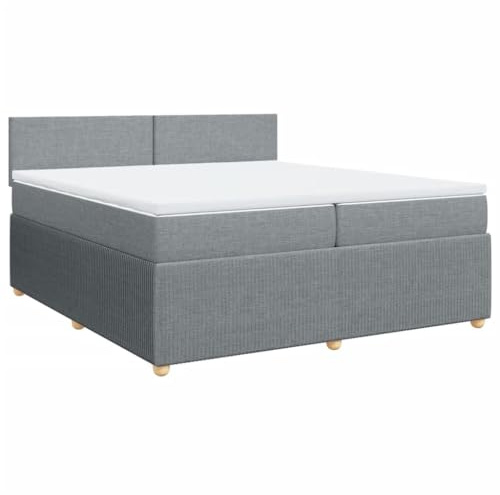 Willood Boxspringbett Einzelbett mit LED Matratze Bettgestell mit Kopfteil Schlichtes Design Polsterbett mit Matratze Hellgrau 200x200 cm Stoff