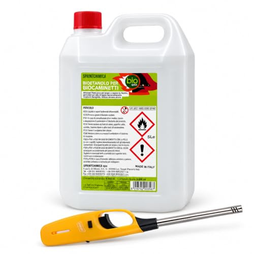 Bioethanol Brennstoff Bio Sprint 5 Liter 99,9% geruchlos kein natürlicher Rauch kein Schwefel Kunststoff rot + gratis Feuerzeug