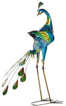 Beliani Gartenfigur Pfau Metall blau 75 cm Dekofigur Indoor Outdoor Peacock