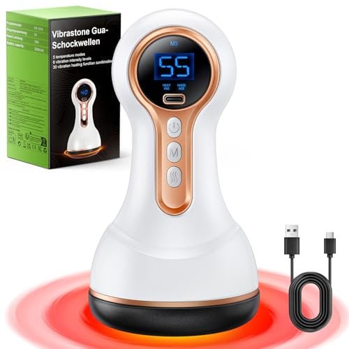 Robofun 5.0 Vibrastone Neuropathie, Schmerzlinderung und Entspannung für Füße, Hände, Rücken, Gua-Schockwellen-Massagegerät mit 30 Vibration-Heizfunktion Kombination, Weiß