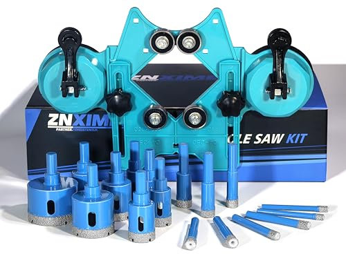 ZNXIMER Tile Hole Cutter Set, 18PCS Tile Drill Bits with Double Suction Cups Guide for Ceramic, Glass, Porcelain Tiles, Marble, Granite and More Drilling