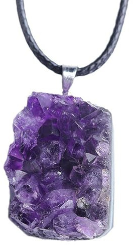 DECORN Colgante de Cristal de Amatista con cordón Ajustable | Drusa Natural | Collar Colgante de Piedra curativa para Mujeres y Hombres,3cm