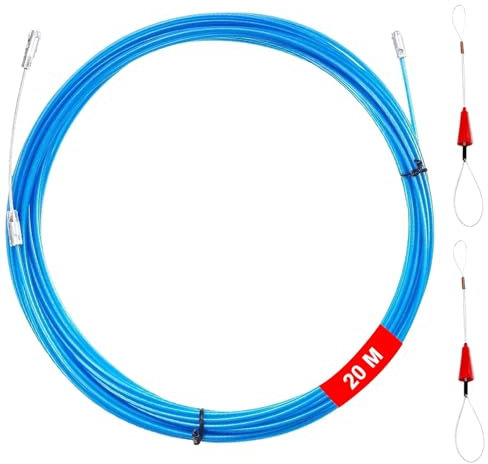 Guia Pasacables, 20 m Enhebrador de Alambre Electrico, 3,6 mm Diámetro Cuerda de Poliéster con 2 Muelles Guía, Guia Cables Espiral, Para Cables, Fibra óptica, Telecomunicaciones, Obras de Construcción