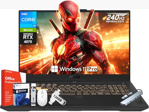 ASUS Computer portatile da gioco TUF F17, display WQHD da 17,3 pollici 240Hz, Intel i7-13620H, NVIDIA GeForce RTX 4070, RAM DDR5 da 32 GB, SSD da 1 TB, licenza a vita Microsoft Office, tastiera