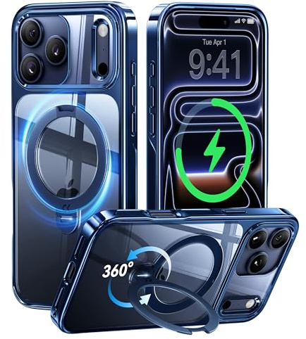 CASEKOO Official Blau für iPhone 17 Pro Hülle für MagSafe [360 Drehständer] [Kameraschutz & Militärschutz] Stoßfest Schutzhülle Transparent Handyhülle für iPhone 17 Pro Case 6,3 Zoll