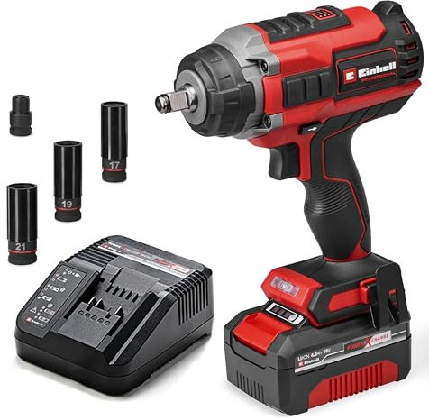 Einhell Professional Akku-Schlagschrauber IMPAXXO 18/450 (1x4,0Ah) Power X-Change (18 V, 450 Nm, Brushless, Außenvierkant-Aufnahme, inkl. 4 Ah Akku, Ladegerät, Nuss-Set)