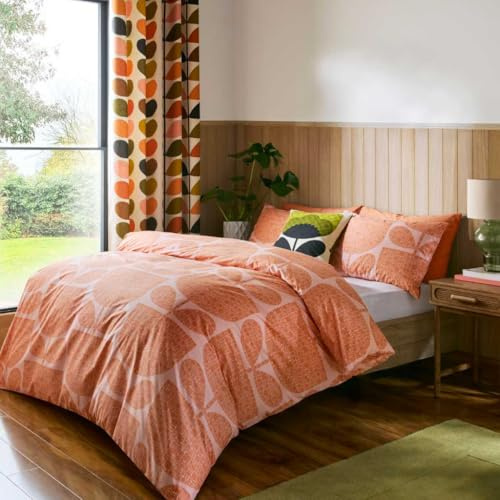 Orla Kiely Bedding - Block Garden Orange Sorbet 100% Cotton Duvet Cover Set 200 Thread Count (Super King Size Duvet Cover Set: 260cm x 220cm)