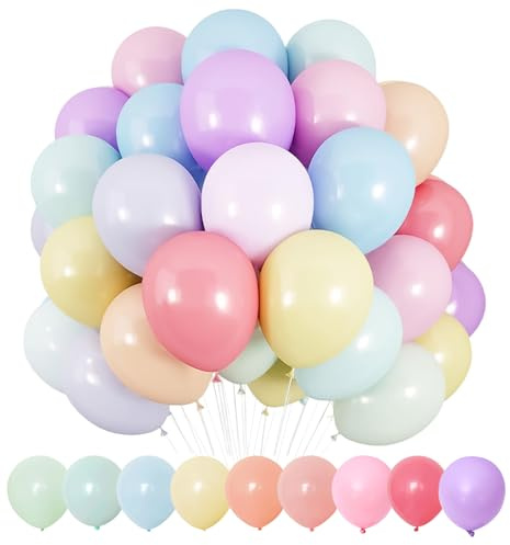 100 Stück Luftballons Pastell, Helium Ballons Pastellfarben | Makronen Luftballon Rosa Hellblau,Party Deko Bunt Pastell,Regenbogen Ballons,für Geburtstag Hochzeit Babyshowerparty Deko