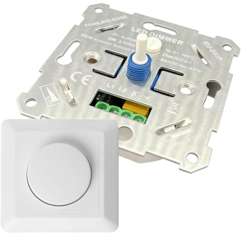 LED Dimmer Switch with Rotary Dimmer, 220-240 V, Dimmer for LED Lamps and Halogen Bulbs 5-200 W, White Cover Plate, Dimmer Switch, Flush-Mounted Light Switch, Dimmable