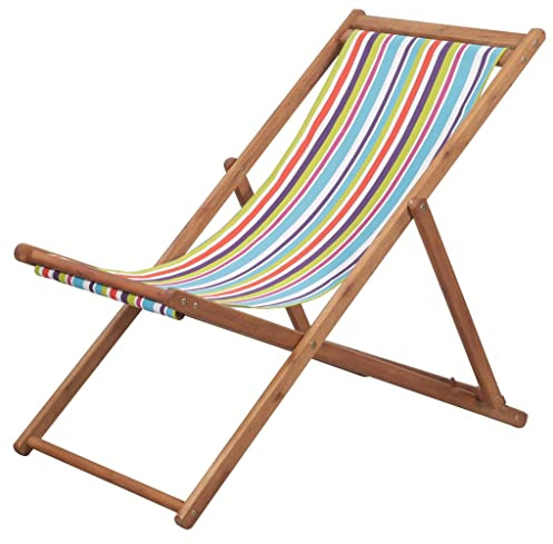 Hoopleep Strandstuhl Klappbar Stoff und Massivholz Mehrfarbig, Verstellbarer Gartenstuhl Outdoor Terrasse, Tragbarer Campingstuhl, Eukalyptusholz Rahmen, Wasserfester Stoff, 3-Fach verstellbar