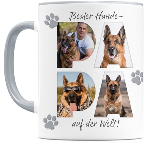 Hundepapa Tasse Hund personalisiertes Geschenk für Hundebesitzer Hundeliebhaber Hunde Papa Kaffeetasse mit Foto aus Keramik 330 ml