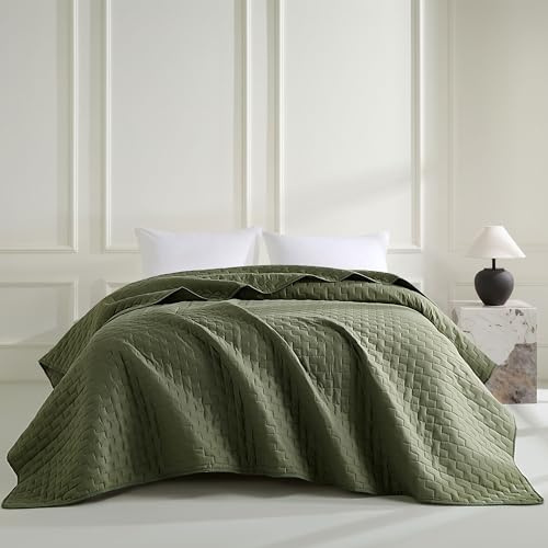 beeweed Olivgrün Tagesdecke 200 x 220 cm - Vielseitige Steppdecke als Bettüberwurf oder Sofaüberwurf - Ideal als Bedspread im modernen Stil - Überwurfdecke für Bett und Sofa
