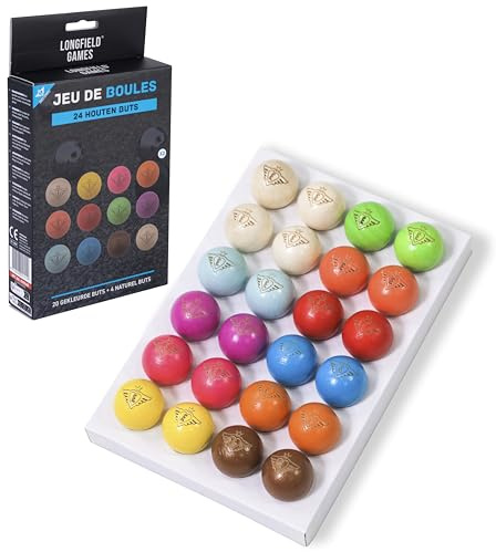 Boule Zielkugeln Holz 30 mm 6, 12 Oder 24 Stück Graviert Petanque Zubehör | Farbige und natürliche Zielkugeln zur Auswahl, graviert, geeignet für Boule Sets, Verein, Training, Wettkampf und Freizeit