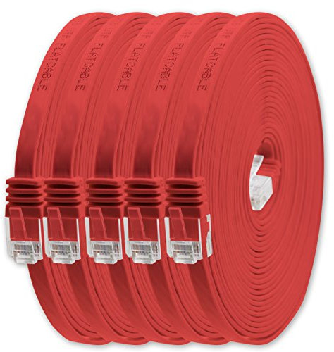 1aTTack.de 7m - rot - 5 Stück - Cat.6 Flaches Netzwerkkabel Cat6 Flachkabel Ultra Flach Cat.6 Patchkabel 1000 Mbit/s Gigabit LAN (RJ45) Flach Slim Micro
