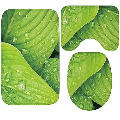 X-Life 3-Teiliges Badezimmer Teppich Set – Badematte 40x50cm, Badteppich 50x80cm und WC-Deckel-Bezug 35x45cm– Badematten rutschfest & waschbar mit Ausschnitt, aus weicher Kunstfaser, Grün