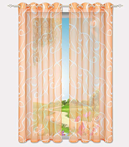 Home U 1 Stück Gardine Farbton mit Motiv Dekoration für Wohnzimmer, Schlafzimmer, Balkon (BxH 140 x 225 cm, Orange – Ösen)