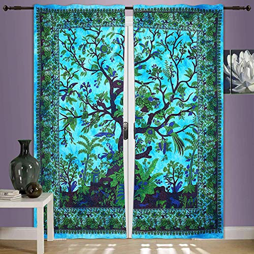 GDONLINE Indisches Mandala-Fenster-Türvorhang, Dekoration, Raum-Wandvorhänge, durchsichtig, Lebensbaum, Mandala, Bohemian-Vorhang-Set, Baumwolle, Fensterbehandlung, Türaufhängung