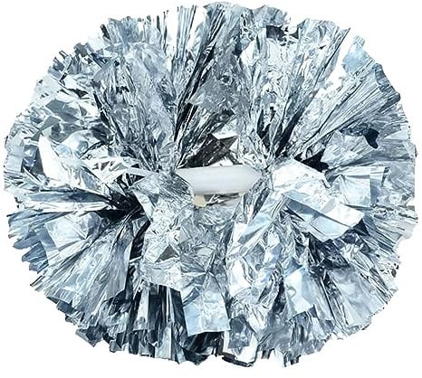 Hooshing 2PCS Silver Pom Poms Cheerleading with Baton Handle for Team Spirit School Sports Dance Cheering